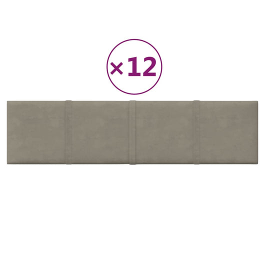 Pannelli Murali 12 pz Grigio Chiaro 60x15 cm Velluto 1,08 m²