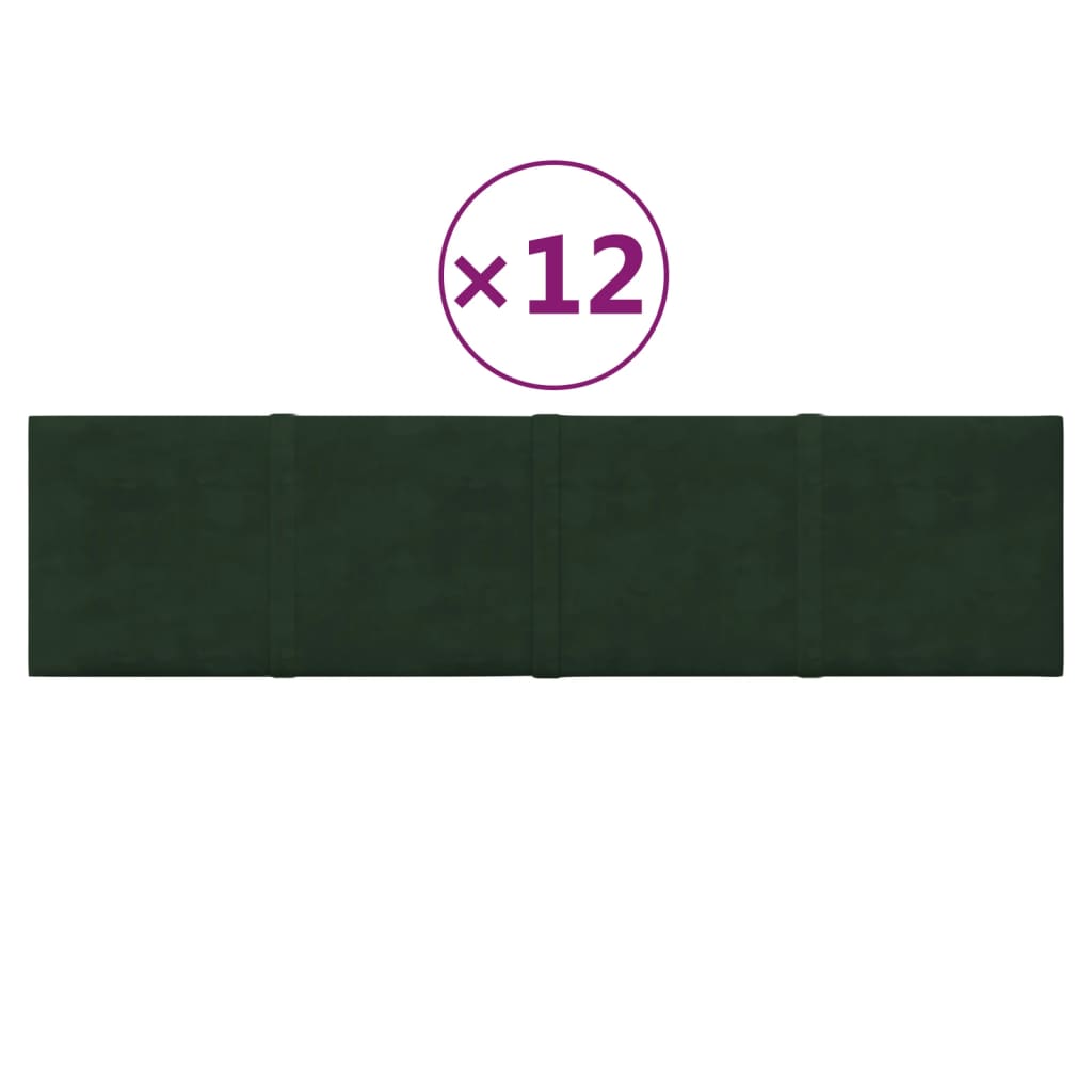 Pannelli Murali 12 pz Verde Scuro 60x15 cm Velluto 1,08 m²