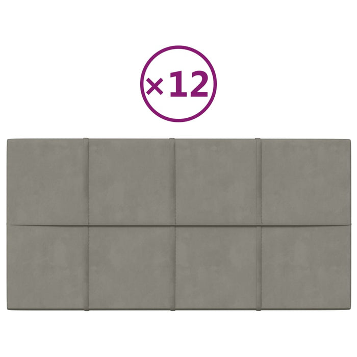 Pannelli Murali 12 pz Grigio Chiaro 60x30 cm in Velluto 2,16 m² cod mxl 21110