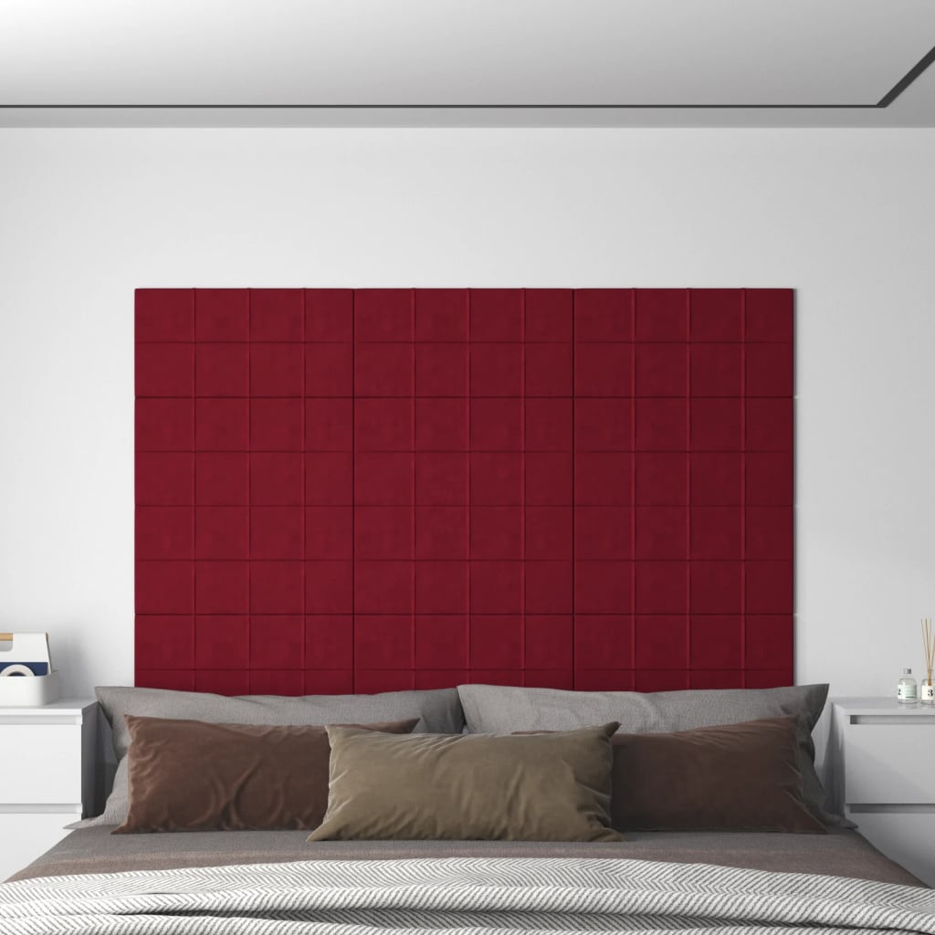 Pannelli Murali 12 pz Rosso Vino 60x30 cm in Velluto 2,16 m² 344088