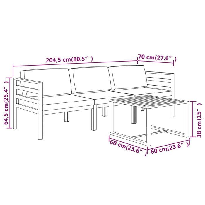 Set Divani da Giardino 4 pz con Cuscini in Alluminio Antracite cod mxl 42133