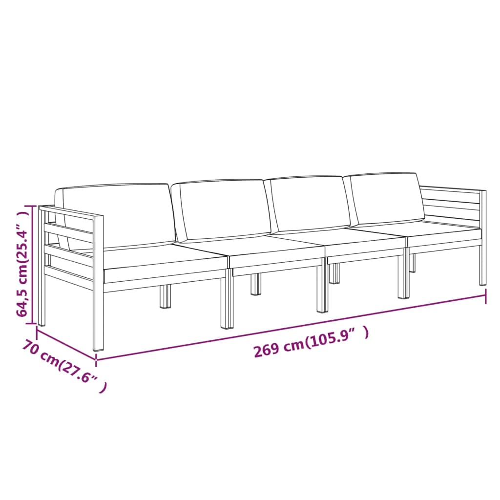 Set Divani da Giardino 4 pz con Cuscini in Alluminio Antracite 3107777