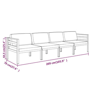 Set Divani da Giardino 4 pz con Cuscini in Alluminio Antracite 3107777