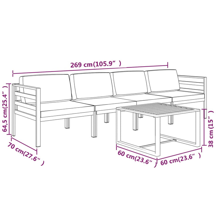 Set Divani da Giardino 5 pz con Cuscini in Alluminio Antracite 3107778