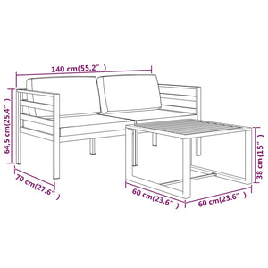 Set Divani da Giardino 3 pz con Cuscini in Alluminio Antracite cod mxl 42136