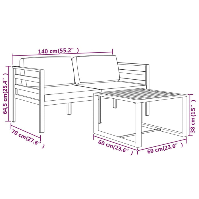 Set Divani da Giardino 3 pz con Cuscini in Alluminio Antracite cod mxl 42136