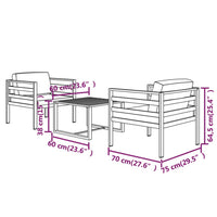 Set Divani da Giardino 3 pz con Cuscini in Alluminio Antracite cod mxl 35920