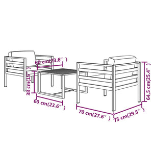 Set Divani da Giardino 3 pz con Cuscini in Alluminio Antracite cod mxl 35920