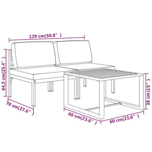 Set Divani da Giardino 3 pz con Cuscini in Alluminio Antracite 3107782