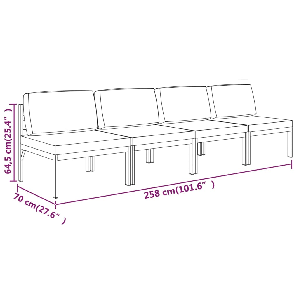 Divano da Giardino a 4 Posti con Cuscini in Alluminio Antracite cod mxl 35674