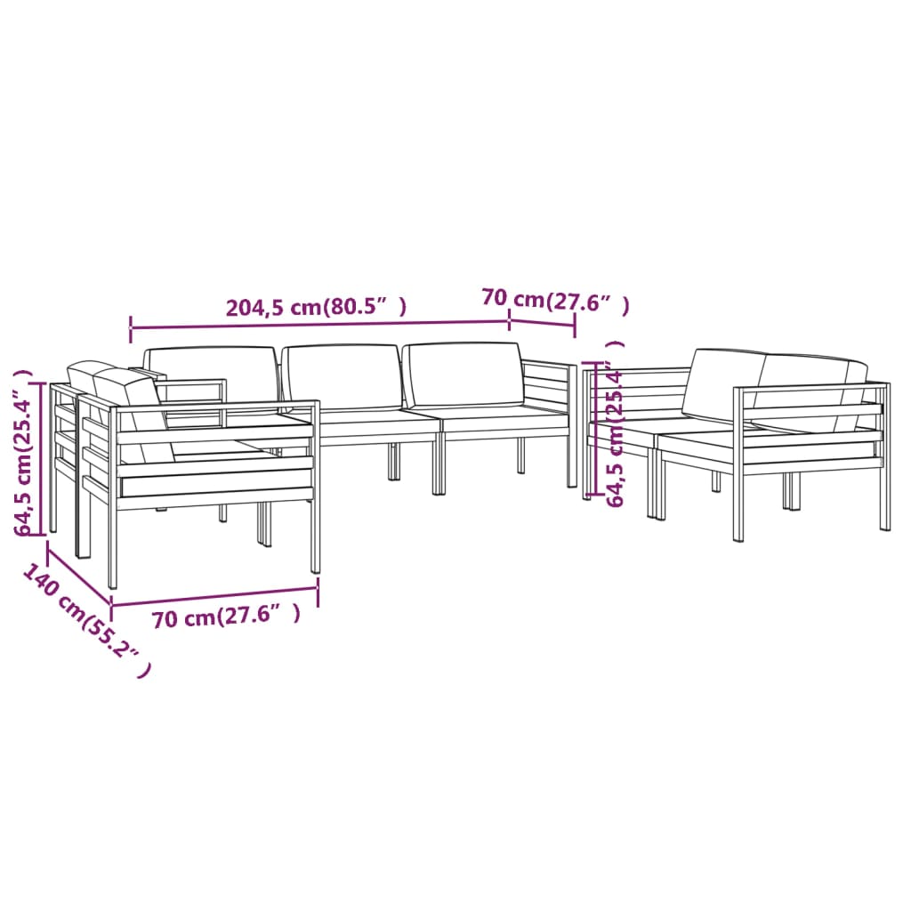 Set Divani da Giardino 7 pz con Cuscini in Alluminio Antracite 3107796