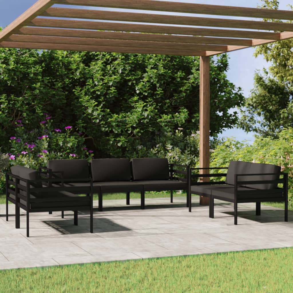 Set Divani da Giardino 7 pz con Cuscini in Alluminio Antracite 3107796