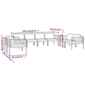 Set Divani da Giardino 8 pz con Cuscini in Alluminio Antracite cod mxl 40801