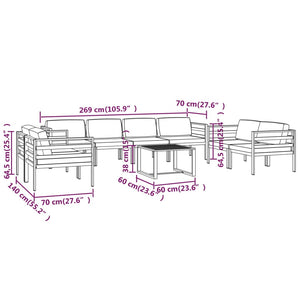 Set Divani da Giardino 9 pz con Cuscini in Alluminio Antracite cod mxl 40796