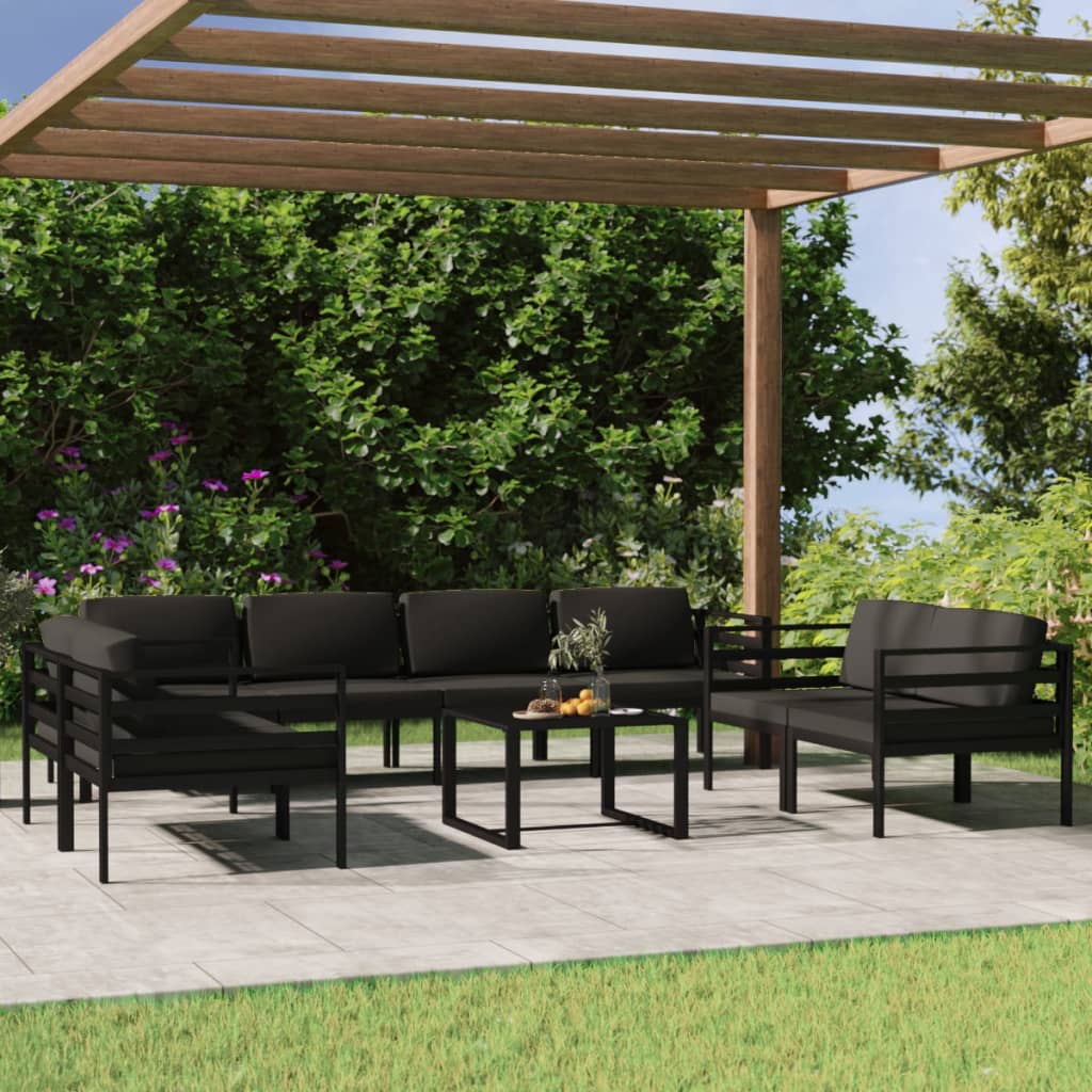 Set Divani da Giardino 9 pz con Cuscini in Alluminio Antracite 3107799