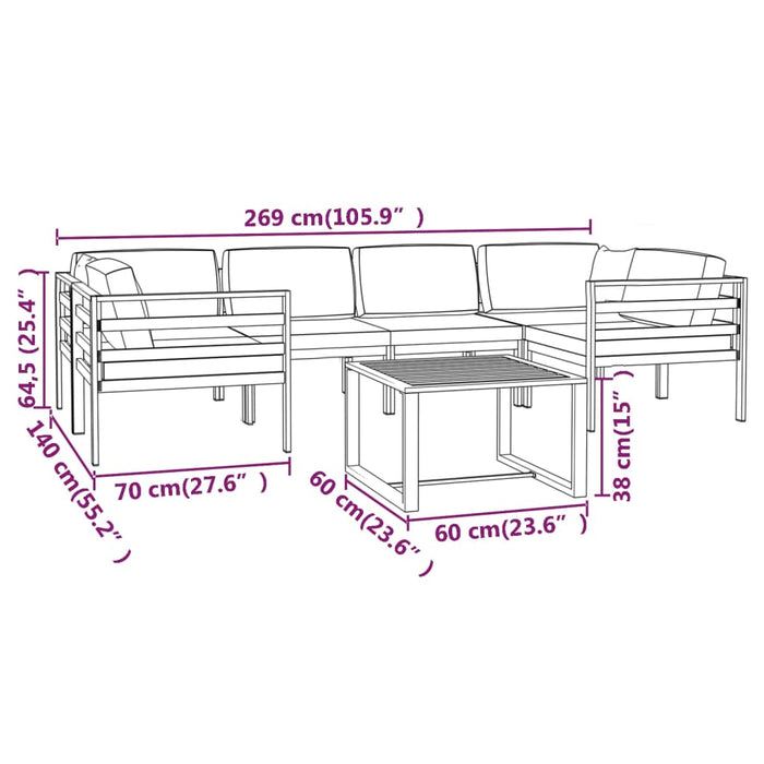 Set Divani da Giardino 7 pz con Cuscini in Alluminio Antracite cod mxl 40804