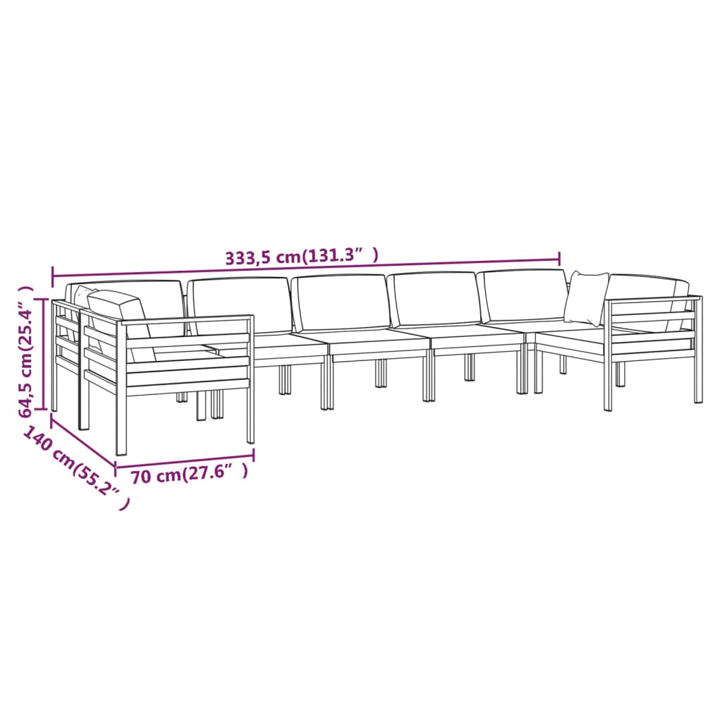 Set Divani da Giardino 7 pz con Cuscini in Alluminio Antracite 3107813