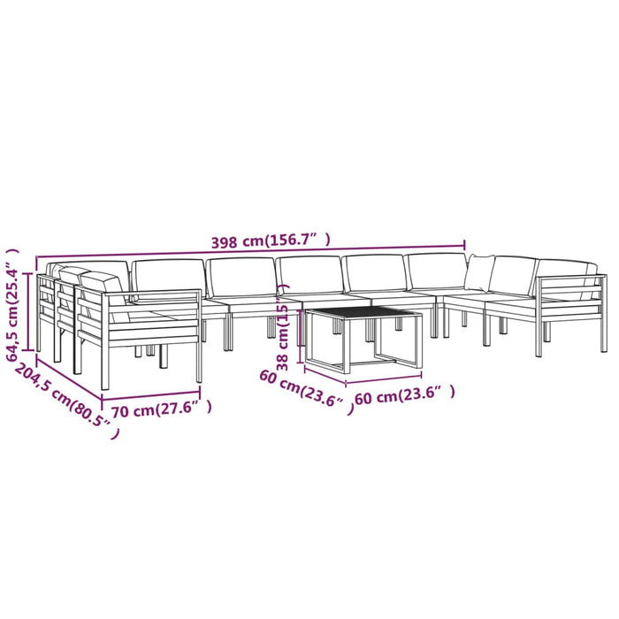 Set Divani da Giardino 11 pz con Cuscini in Alluminio Antracite cod mxl 35671