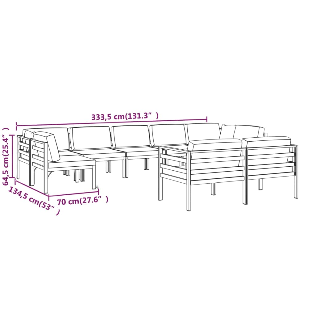 Set Divani da Giardino 9 pz con Cuscini in Alluminio Antracite cod mxl 68618