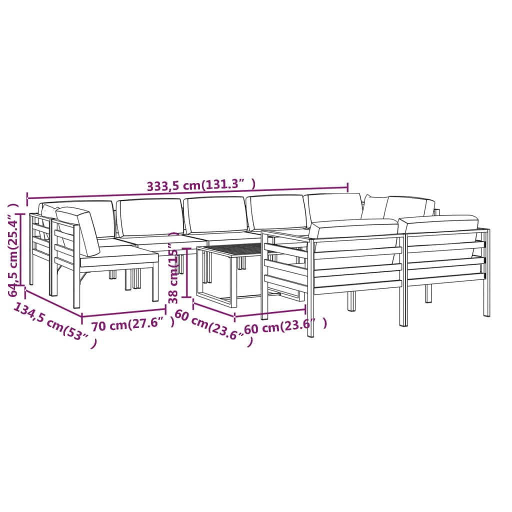 Set Divani da Giardino 10 pz con Cuscini in Alluminio Antracite cod mxl 35805