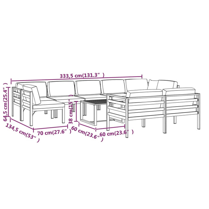 Set Divani da Giardino 10 pz con Cuscini in Alluminio Antracite cod mxl 35805