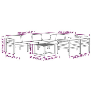 Set Divani da Giardino 9 pz con Cuscini in Alluminio Antracite cod mxl 40797