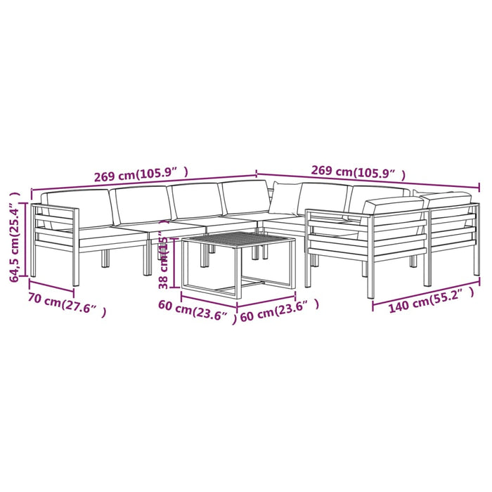 Set Divani da Giardino 9 pz con Cuscini in Alluminio Antracite cod mxl 40797