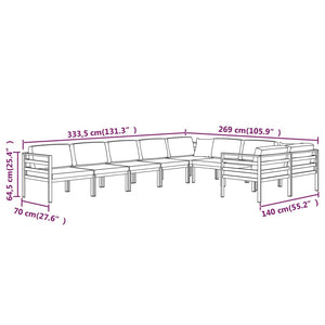 Set Divani da Giardino 9 pz con Cuscini in Alluminio Antracite cod mxl 35807