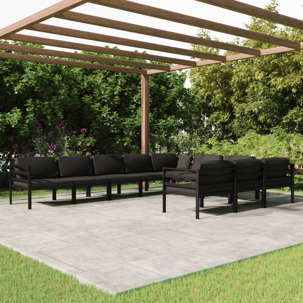 Set Divani da Giardino 10 pz con Cuscini in Alluminio Antracite 3107825