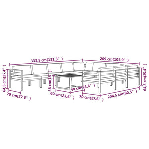 Set Divani da Giardino 11 pz con Cuscini in Alluminio Antracite cod mxl 35669