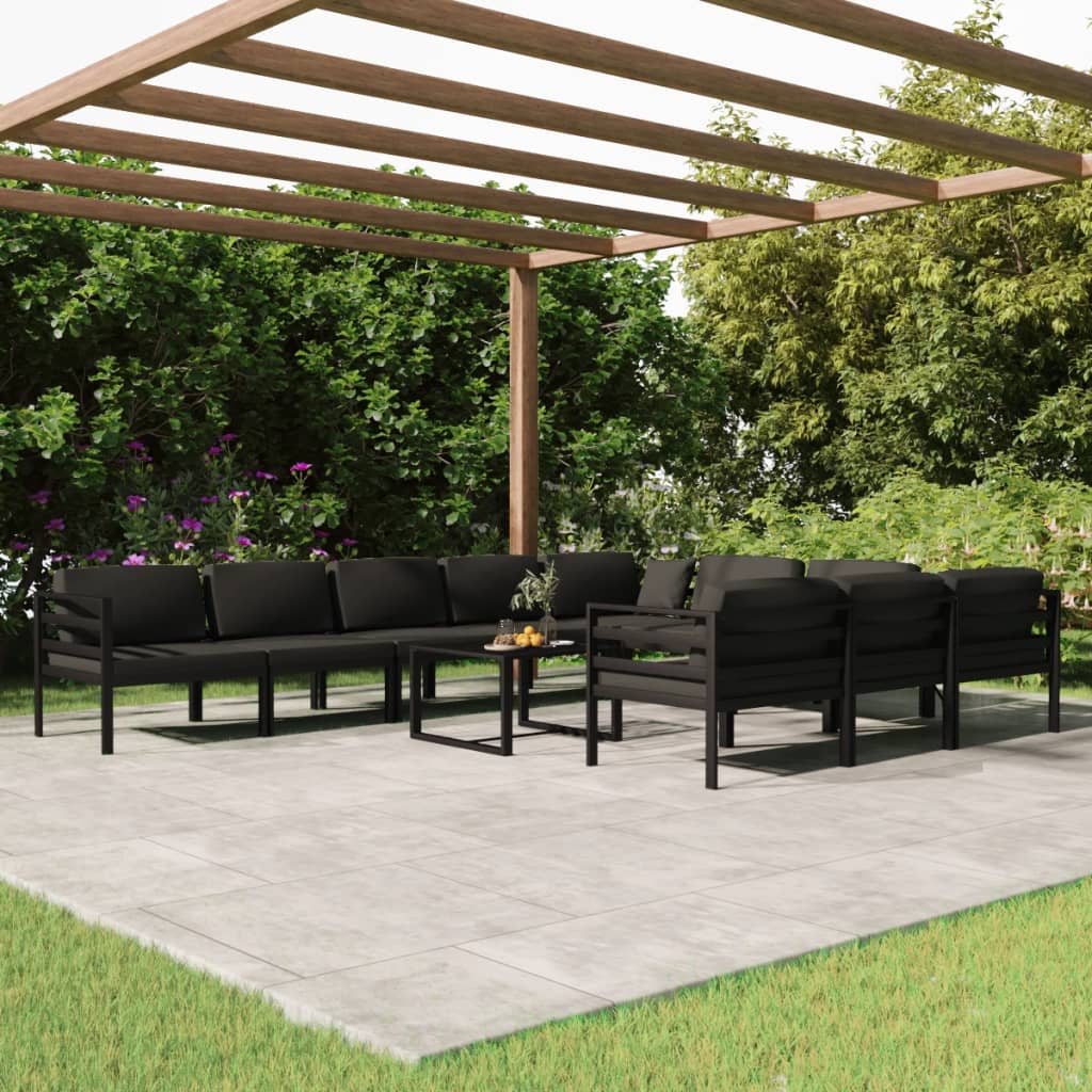 Set Divani da Giardino 11 pz con Cuscini in Alluminio Antracite cod mxl 35669