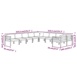 Set Divani da Giardino 10 pz con Cuscini in Alluminio Antracite cod mxl 35672