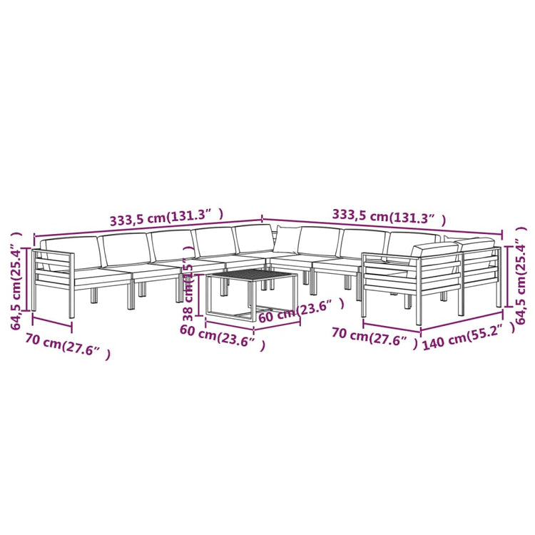 Set Divani da Giardino 11 pz con Cuscini in Alluminio Antracite cod mxl 35670