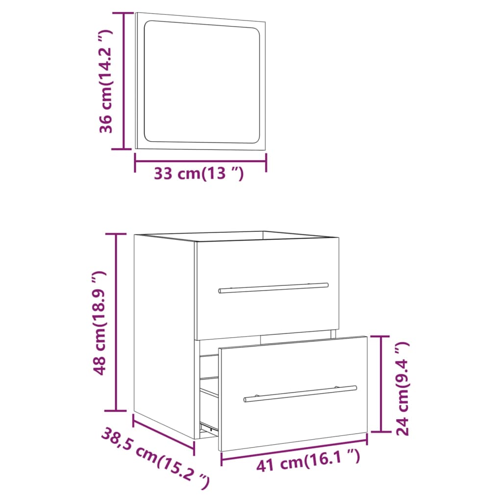 Mobile da Bagno con Specchio Grigio Cemento 41x38,5x48 cm cod 10970