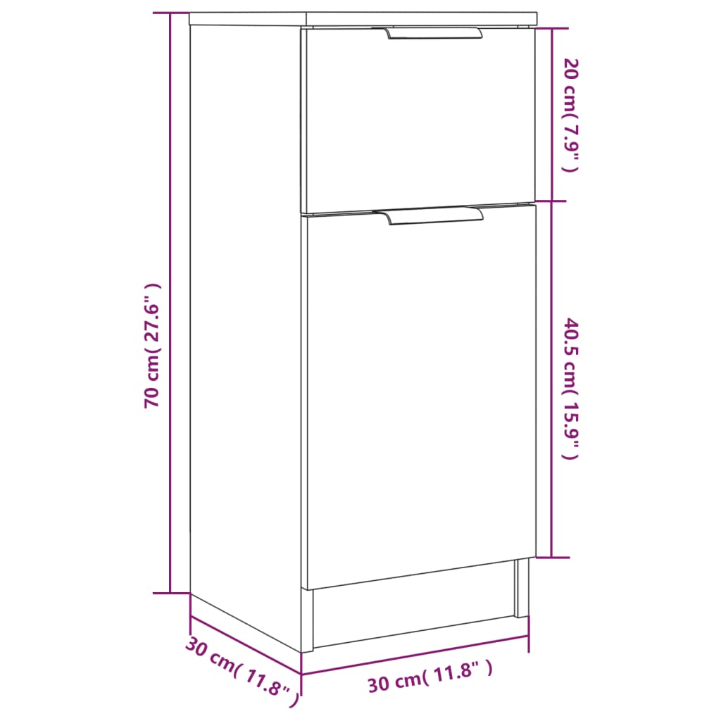 Credenza Grigio Cemento 30x30x70 cm in Legno Multistrato