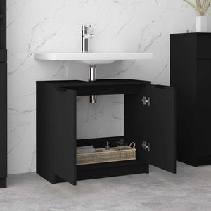 Armadietto da Bagno Nero 64,5x33,5x59 cm in Legno Multistrato 811305