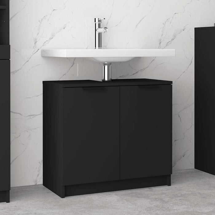 Armadietto da Bagno Nero 64,5x33,5x59 cm in Legno Multistrato 811305