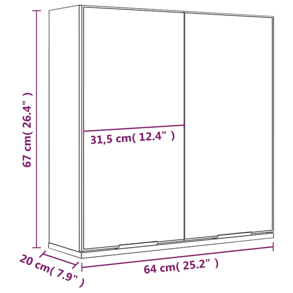 Armadietto a Specchio da Bagno Bianco Lucido 64x20x67 cm 811319