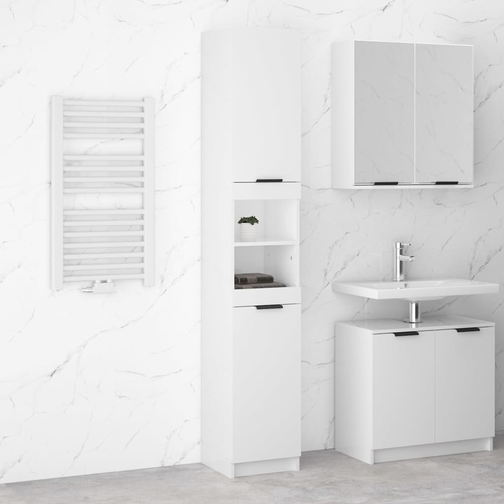 Mobile da Bagno Bianco Lucido 32x34x188,5 cm Legno Multistrato 811328