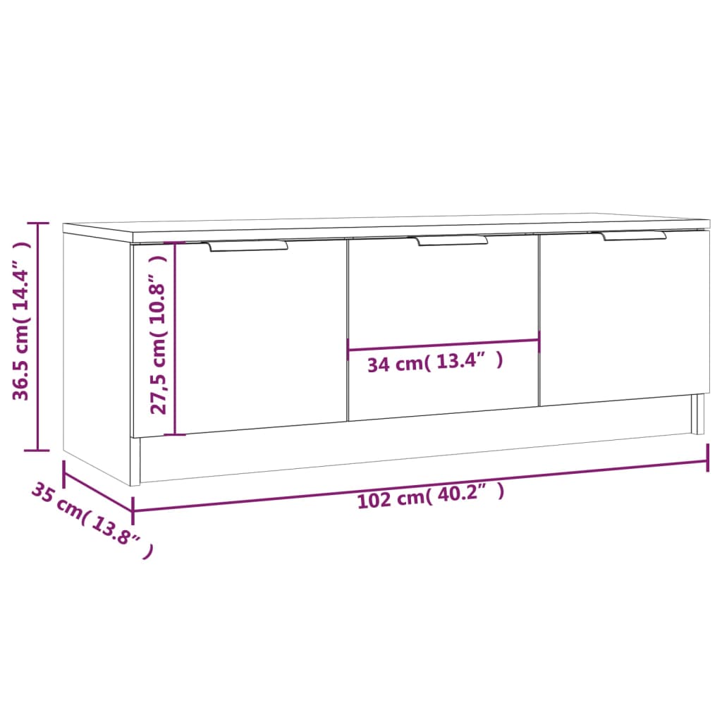 Mobile Porta TV Bianco 102x35x36,5 cm in Legno Multistrato 811358