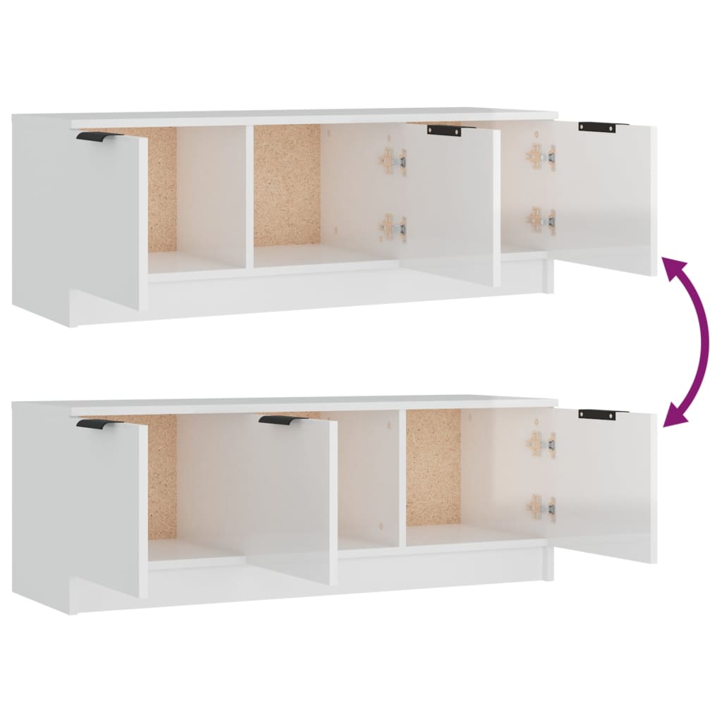 Mobile Porta TV Bianco Lucido 102x35x36,5 cm Legno Multistrato