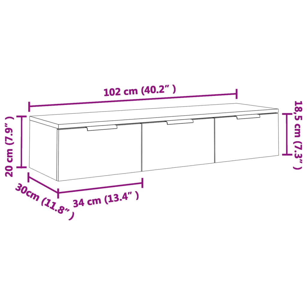 Armadietto a Muro Grigio Cemento 102x30x20 cm Legno Multistrato 811407