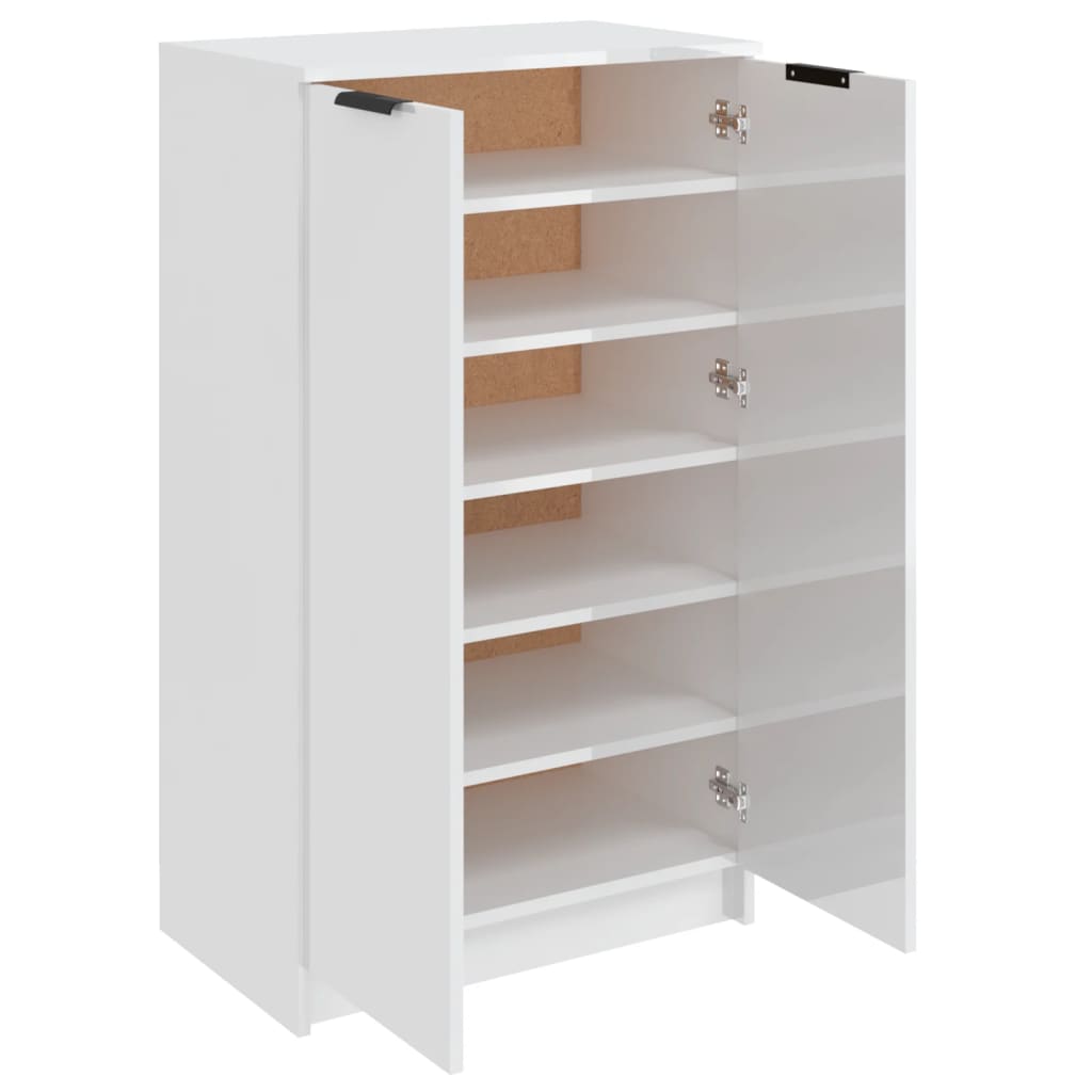 Scarpiera Bianco Lucido 59x35x100 cm in Legno Multistrato 811445