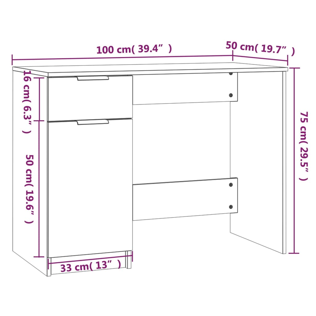 Scrivania Bianca 100x50x75 cm in Legno Multistrato cod mxl 67665