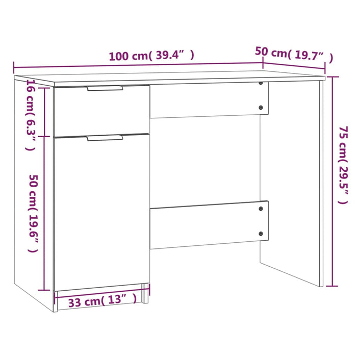 Scrivania Bianco Lucido 100x50x75 cm in Legno Multistrato 811499