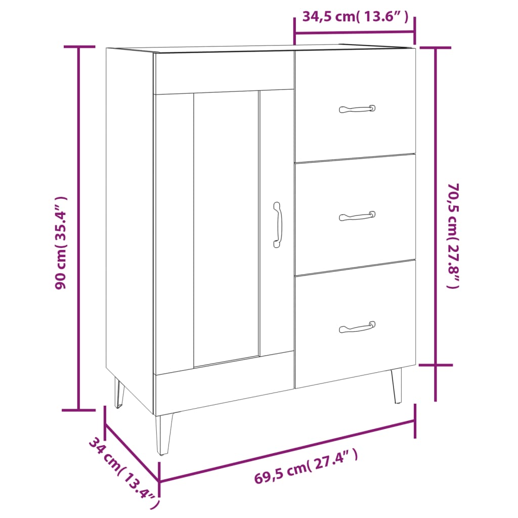 Credenza Nera 69,5x34x90 cm in Legno Multistrato cod mxl 65634