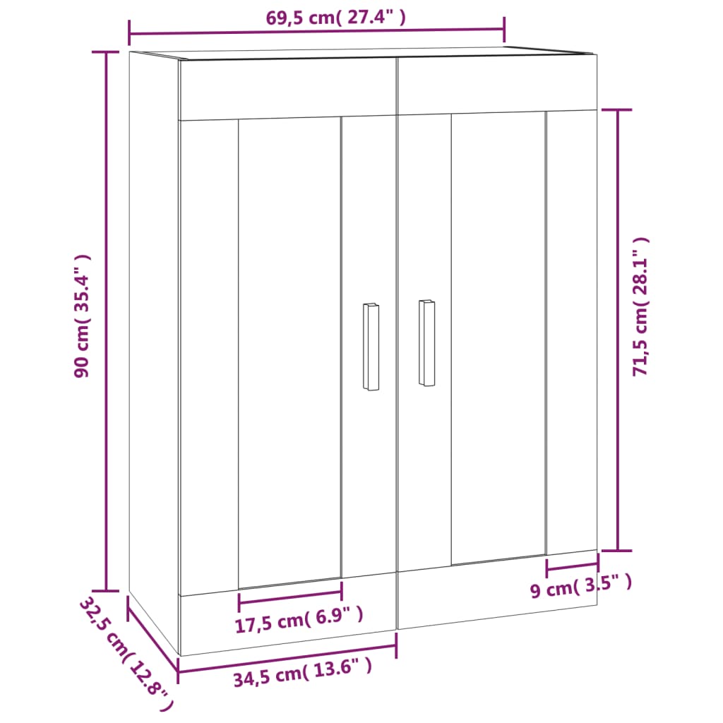 Mobile a Parete Bianco 69,5x32,5x90 cm in Legno Multistrato cod mxl 41906