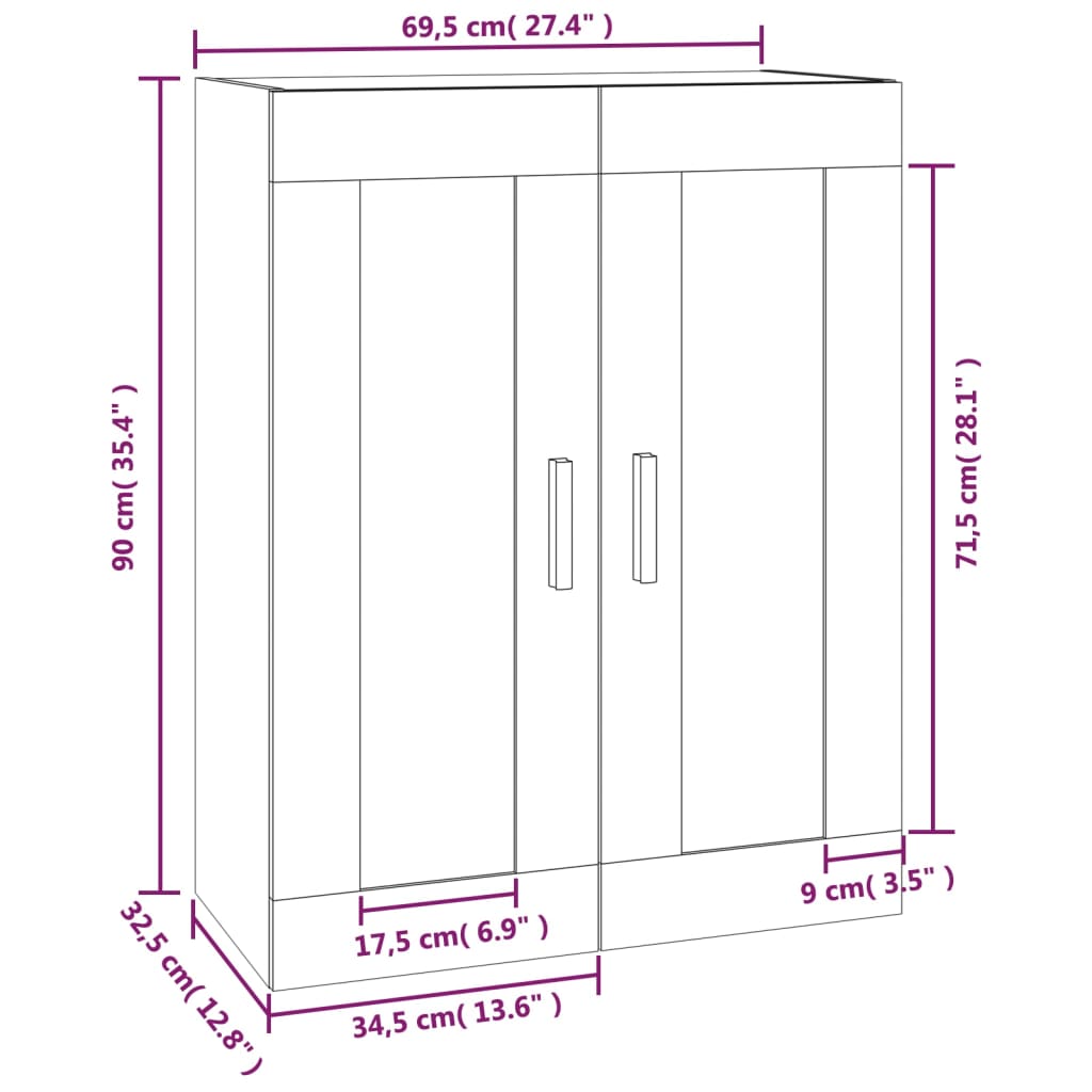 Mobile a Parete Rovere Sonoma 69,5x32,5x90cm Legno Multistrato cod mxl 33302