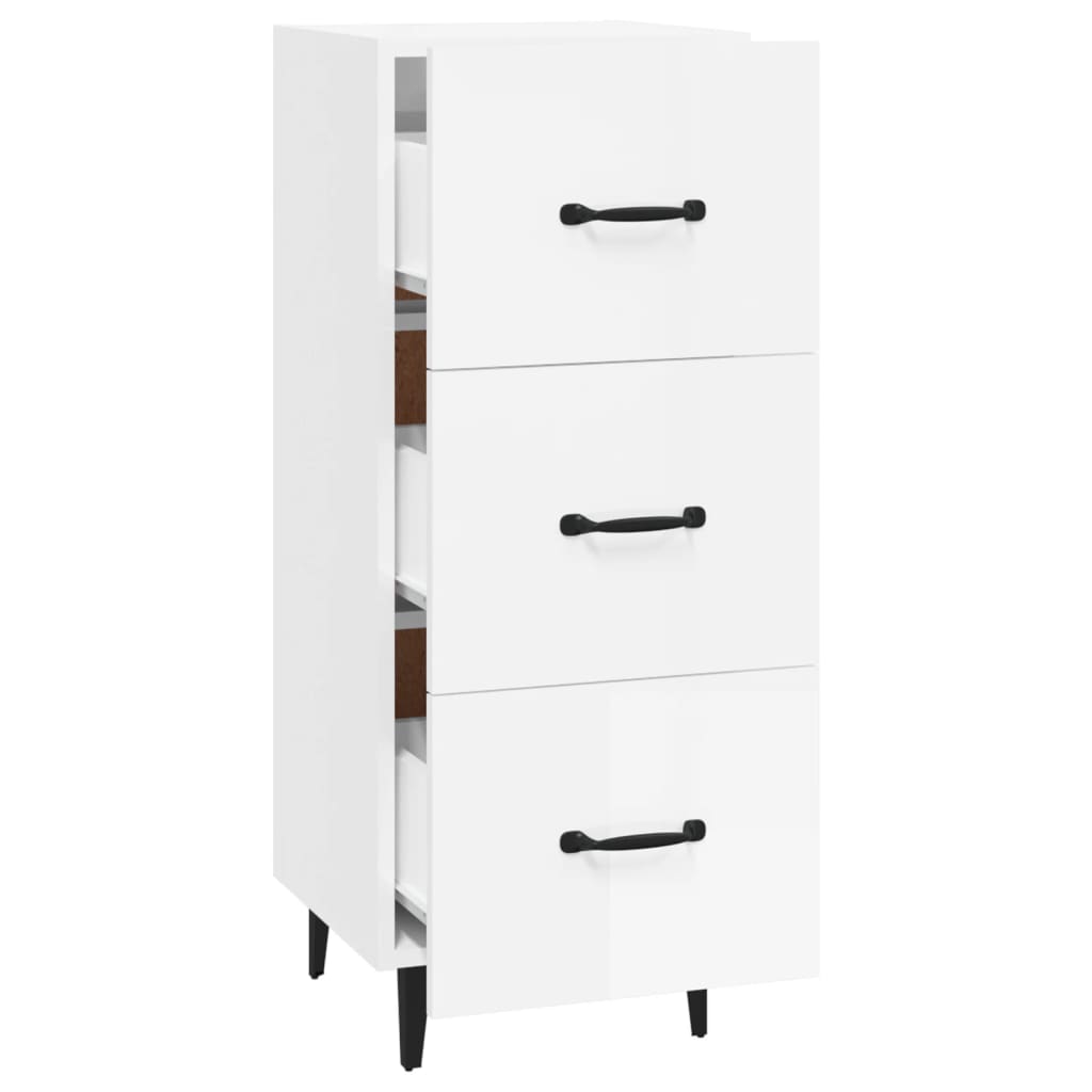 Credenza Bianco Lucido 34,5x34x90 cm in Legno Multistrato 812354