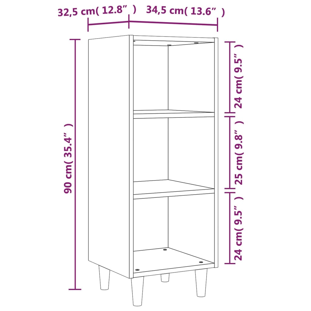 Credenza Nera 34,5x32,5x90 cm in Legno Multistrato